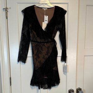 NWT For Love & Lemons Black Lace Wrap Dress